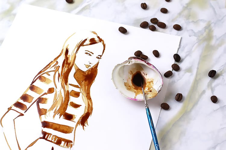 coffee illustration, how to paint with coffee