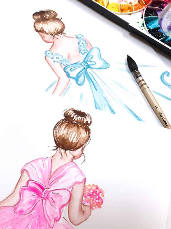 watercolor illustration, flower girl invitation