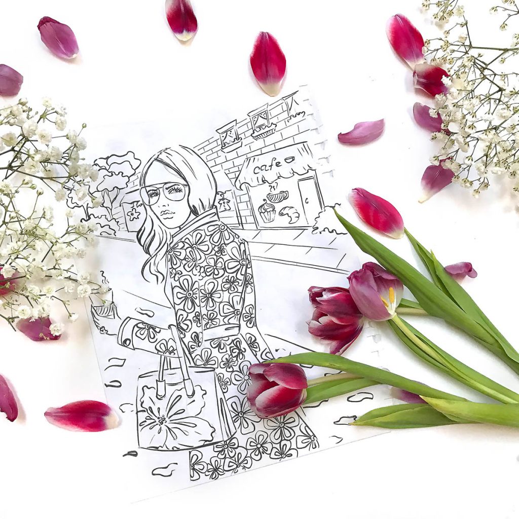 free coloring page, fashion coloring page, adult coloring book