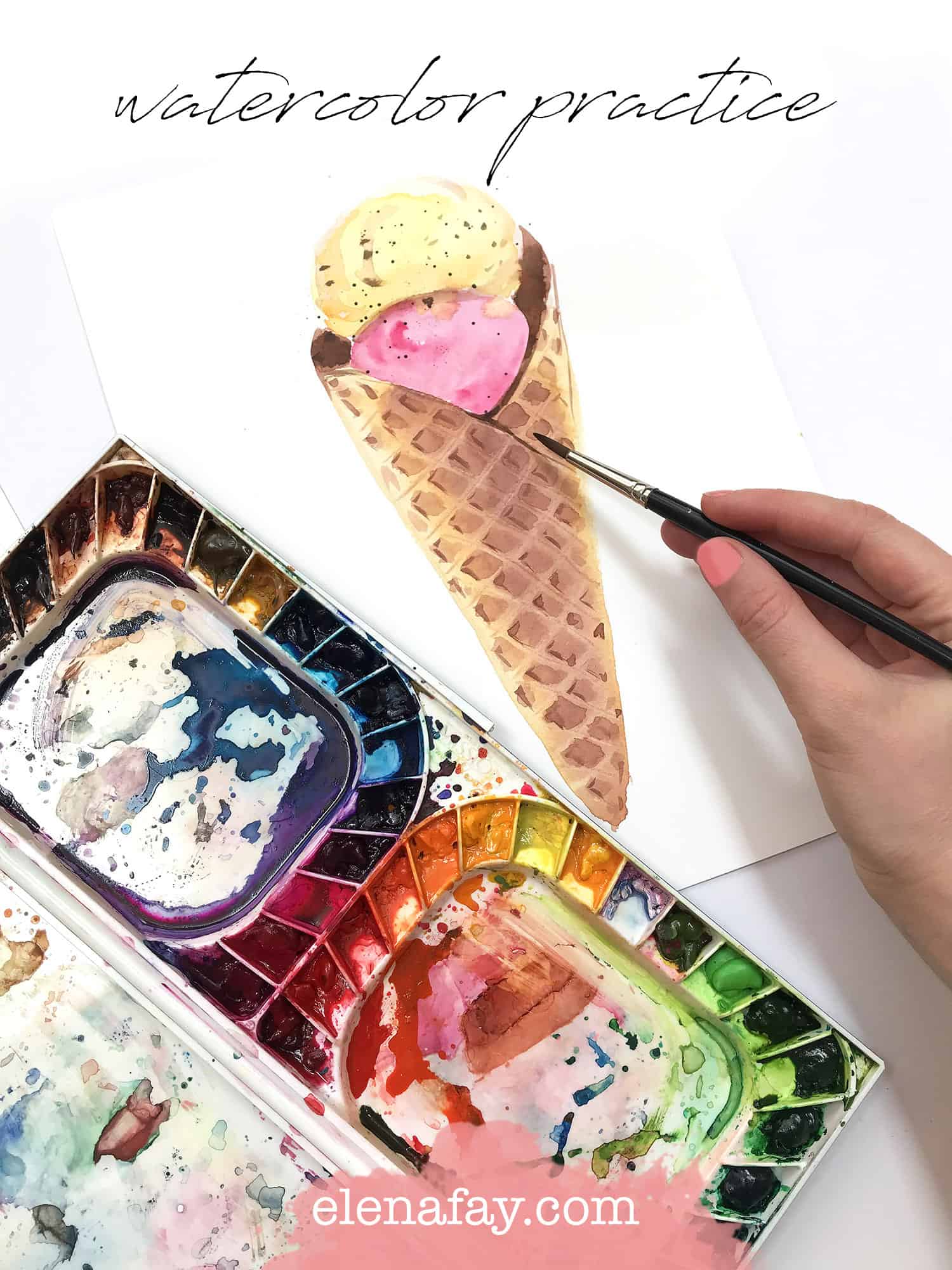 Watercolor for Beginners. Watercolor Tips for Beginners. How to paint Ice Cream cone with Watercolor 
