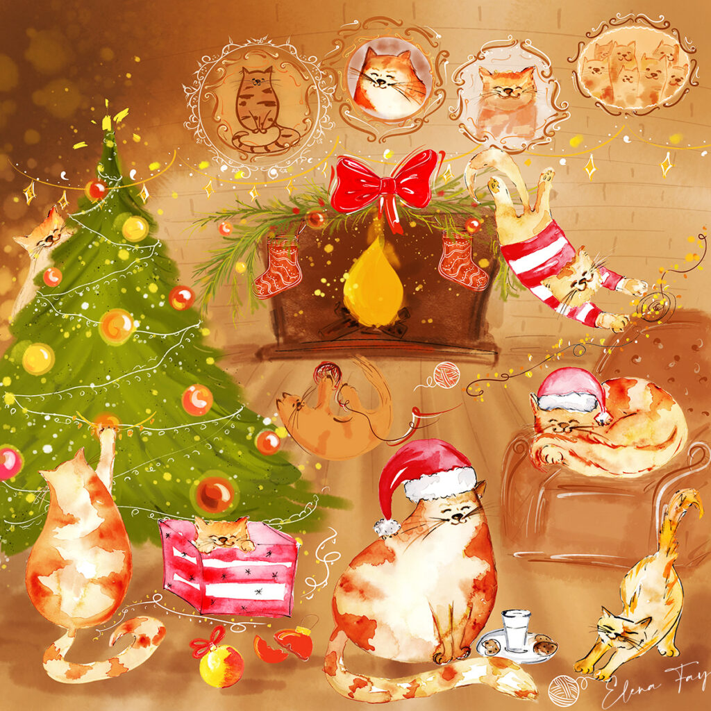 Christmas Cats by Elena Fay