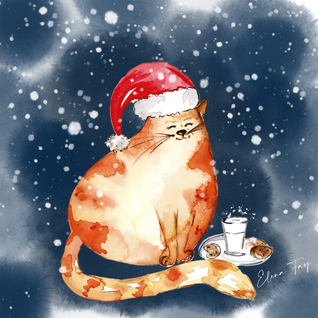 Santa cat by Elena Fay